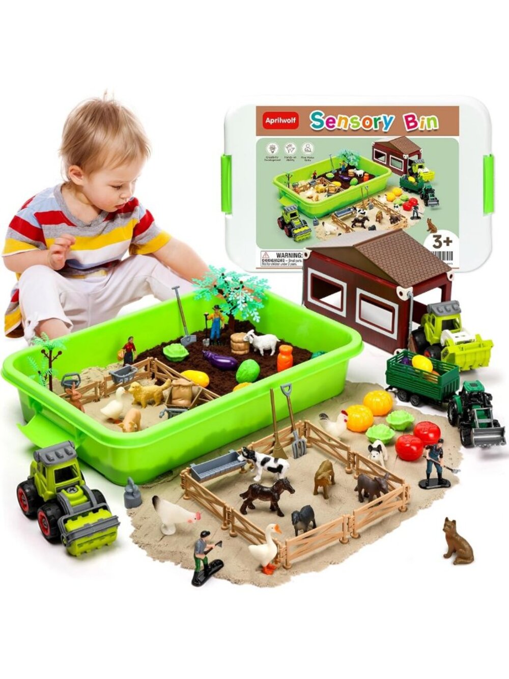 69 PCS Farm Sensory Bin Playset - Fun Sand Toys for Kids, Sandbox Activities